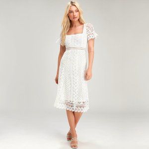Lulu's Love To Be Loved White Lace Midi Dress